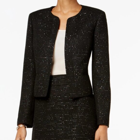 Nine West Jackets & Blazers - NINE WEST Womens Black Sequined Tweed Flyaway Blazer Formal Party Jacket size 14